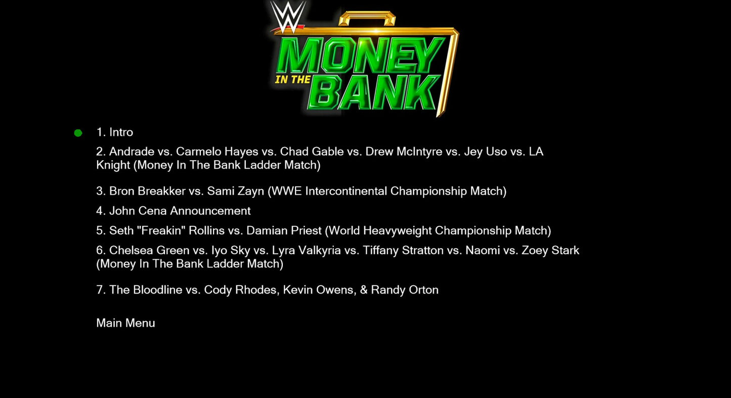 7/6/24 WWE Money In The Bank Blu Ray