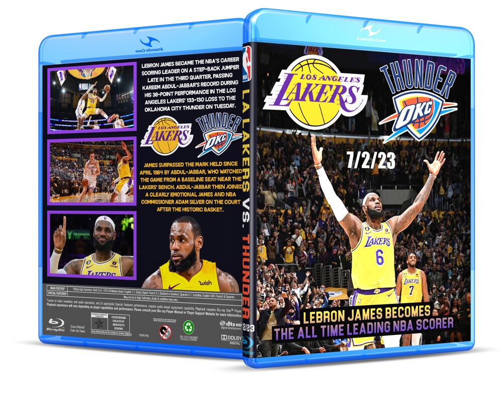 7/2/23 Lakers vs. Thunder Full Game LeBron James Becomes All-Time Points Leader Blu Ray NBA